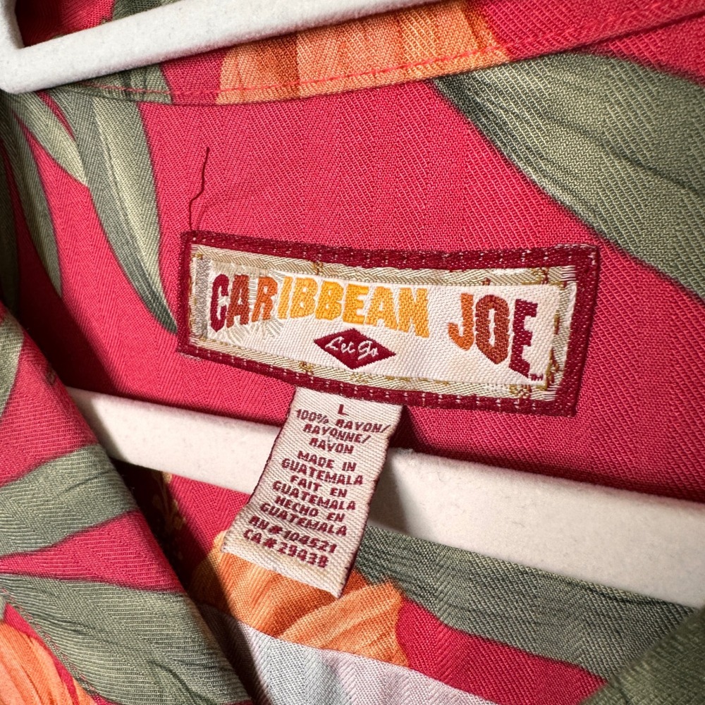 Caribbean Joe Mens Large Pink Floral Hibiscus Rayon Short Sleeve Camp Shirt 0977 - Picture 4 of 9